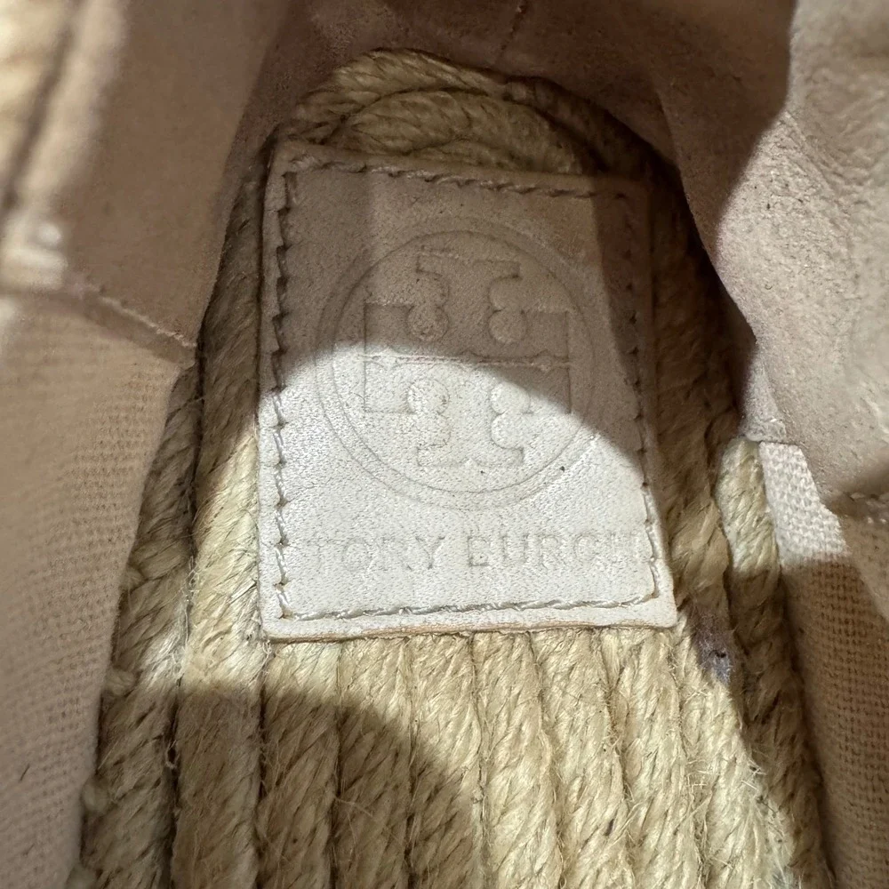 Tory Burch Canvas Espadrille Flats Cream Color-Block Logo Cap Toe Women's 6.5 - Picture 8 of 9